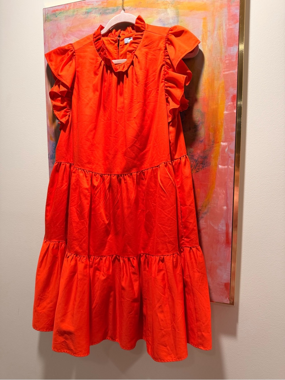 Women’s Ruffle Sleeve Tiered Dress - Bright Orange